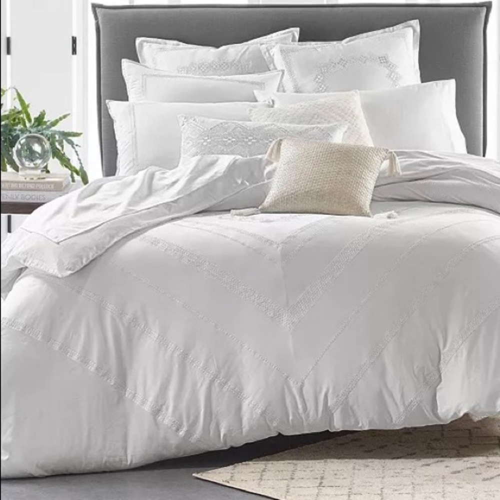 {NIP} LUCKY BRAND White 100% Cotton Diamond Stitch 3 Piece Comforter Set